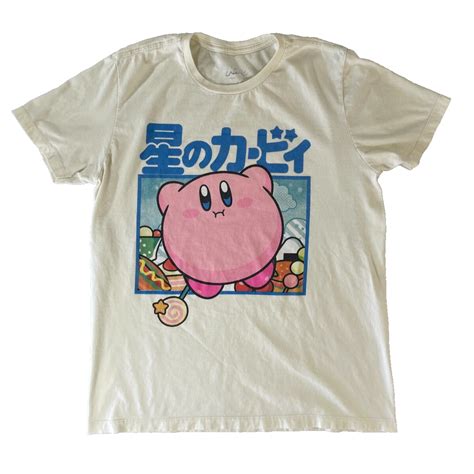 Kirby Graphic Tee Nintendo Japanese Text Cream Shirt Large Gamer T ...