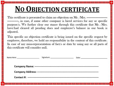 10 Free Sample No Objection Certificate Templates - Printable Samples