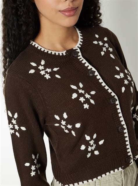 Buy Women Floral Embroidered Cropped Cardigan Online at just Rs. 1299.0 ...