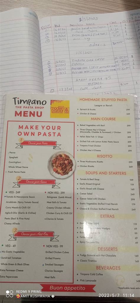 Menu at TIMPANO FOOD SERVICES LLP, Gurugram