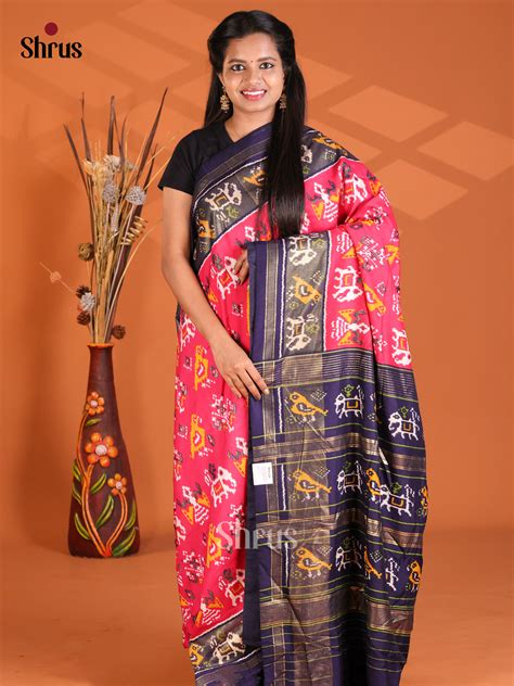 Pink & Blue - Semi Ikkat Print Saree