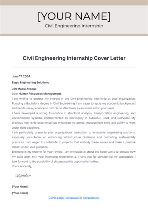 Civil Engineering Internship Cover Letter