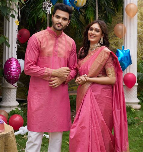 Silk Saree and Kurta Set: Exquisite Couple Dress - Archittam Fashion
