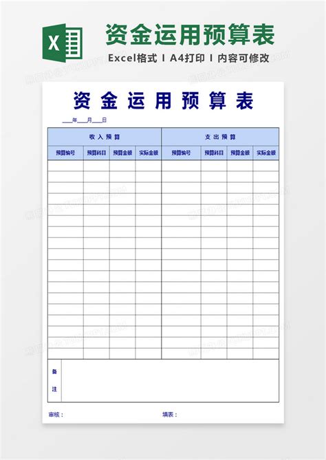 财务公司资金预算计划表Excel模板_千库网(excelID：73063)