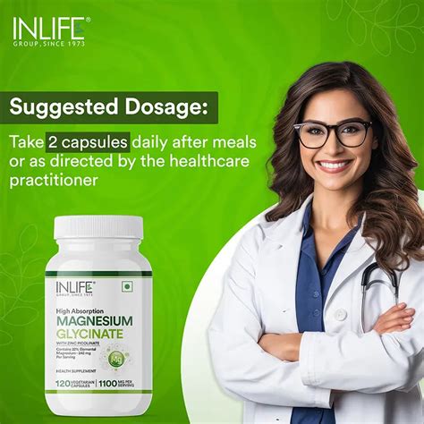 Inlife Magnesium Glycinate with Zinc – 1100 mg Magnesium Glycinate with ...