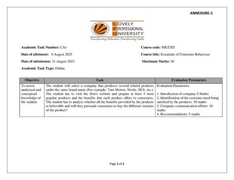 A237972812 29433 7 2023 CA1 MKT 251 - ANNEXURE- Page 1 of 1 Academic ...