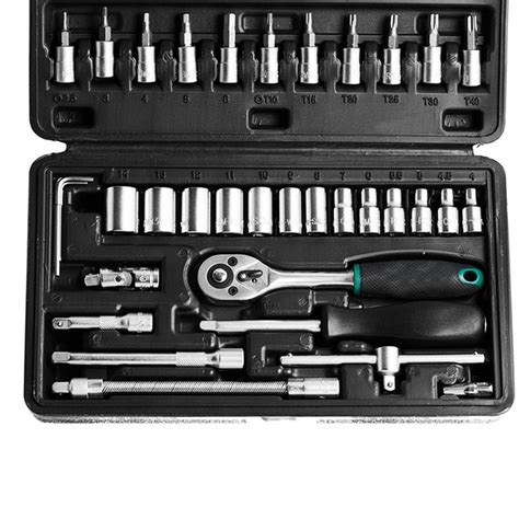 Shop Premium 46pcs Black Metal 1/4 Socket Set | DeoDap