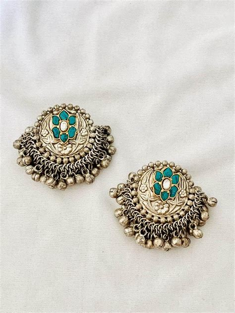 Buy Oxidised Ocean Blue Stone Earrings Online - Ishhaara