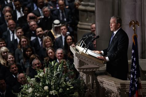 George W Bush pays tribute to father George H W Bush with eulogy filled ...