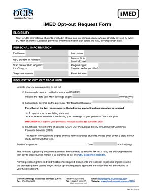 Fillable Online students ubc DCIS iMED Opt-out Form Fax Email Print ...