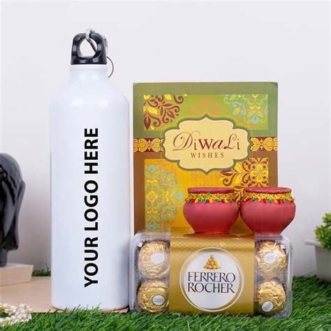 Send Company Logo Bottle with Diyas Diwali Gift for Employees Online ...