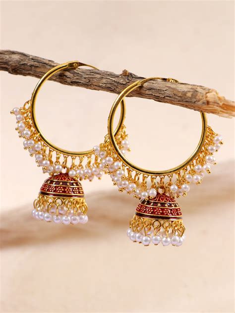 Earrings for Women - Indian Traditional Meenakari Kundan Studded Maroon ...