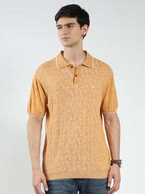 Buy Monte Carlo Mustard Men Self Design Collar Neck Polo T-Shirt (S) Online