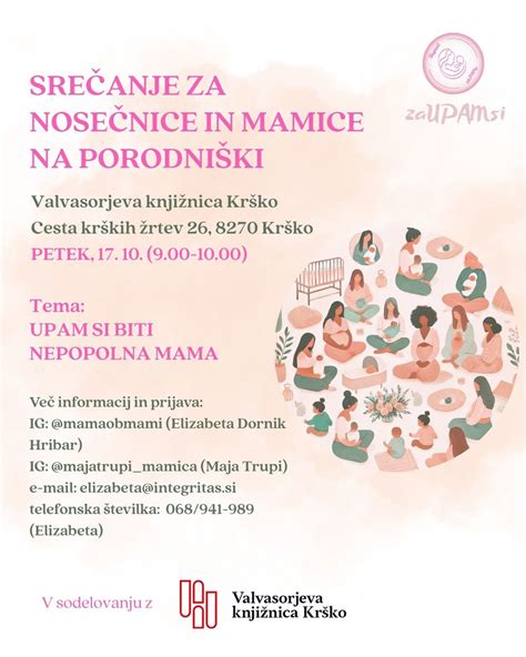 Srečanja za mamice na porodniški, Valvasorjeva knjižnica Krško, Brezice ...