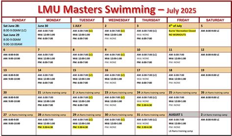 LMU Masters Swimming | July schedule 🇺🇸 | Instagram