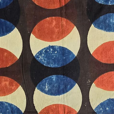 ( PRE-CUT 1 METER ) Pure Cotton Ajrak Contemporary Big Circles Cream W ...