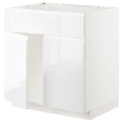 METOD base cabinet f sink w 2 doors/front, white/Voxtorp high-gloss ...