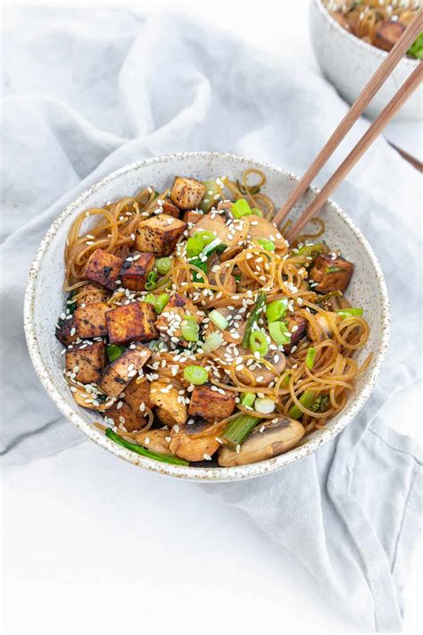Tofu Rice Noodles With Greens (Vegan, Gluten-Free) • Bites In The Wild