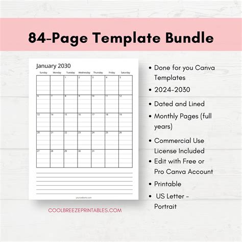 2024 to 2030 Canva Calendar Template Pack, Canva Planner Editable ...