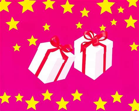 Red background with gold stars and two white gift boxes with red ...