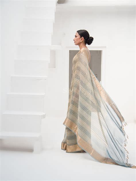 Bluish Grey Crush Tissue Rangkat Handloom Banarasi Saree - Sacred ...