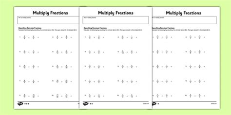 Grade 6 Multiply Fractions Cancelling Common Factors Worksheet / Worksheet