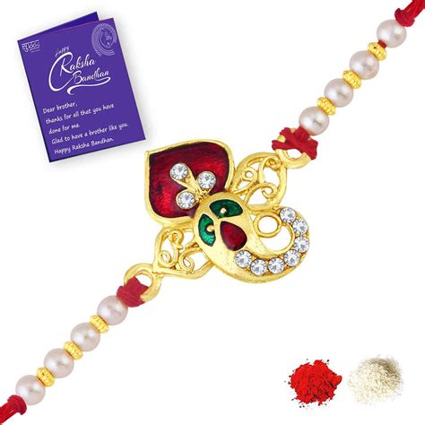 Sukkhi Fabulous Gold Plated Meenakari Ganesha Rakhi Combo (Set of 3) w ...