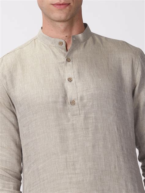 Full Sleeve Mandarin Collar Pure Linen Short Kurta – Linen Trail