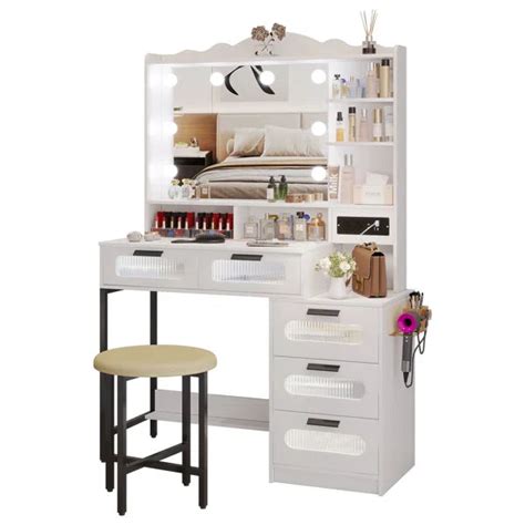 Braison Vanity Dressing Table with Mirror & Stool – Wooden Crest