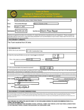 Fillable Online ITQ-DS-20-91 Award Recommendation Form Notice of Intent ...