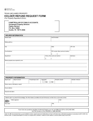 Fillable Online window state tx Holder Refund Request Form - Texas ...
