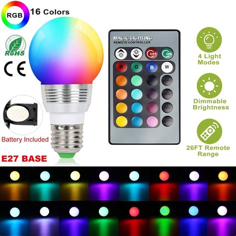 Rgb Led Bulbs E27 3W Dimmable Color Changing Light With Ir Remote ...