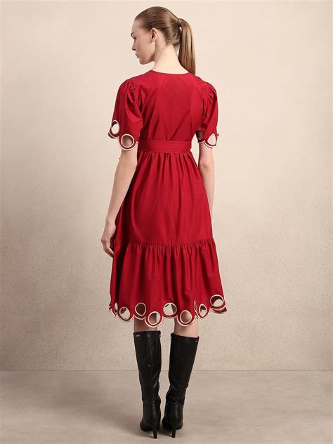 Red Cut-Work Midi Cotton Dress - VERO MODA