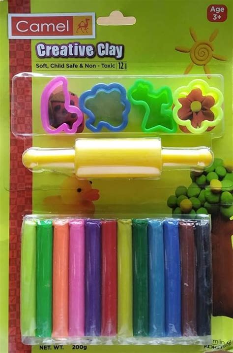 Camlin Kokuyo Creative Clay 200 g with 4 Moulds and 1 Rollar Pin in One ...