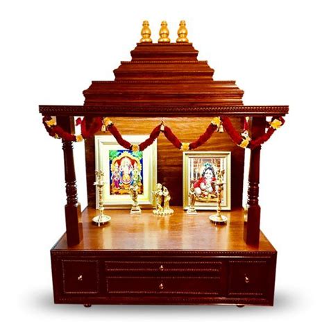 48" Closed Door Pooja Mandir with 3 Roofs and Sangu Chakram Namam ...