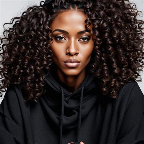a black girl with dark brown curly hair in a black hoodie - AI ...