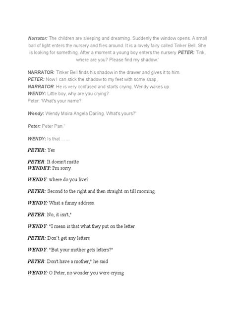 Image result for Peter Pan Transcript