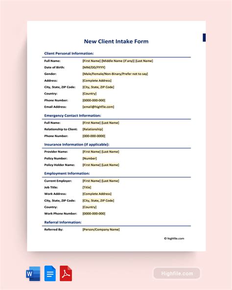 Image result for New Client Intake Form