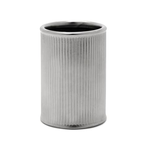 Pure Home + Living Silver Chrome Ribbed Porcelain Toothbrush Holder ...