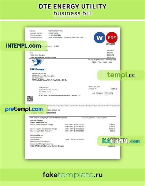 DTE Energy business utility bill, Word and PDF template | by ...