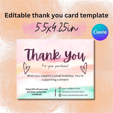 Electronic Thank You Cards, Printable Thank You Card, Small Business ...