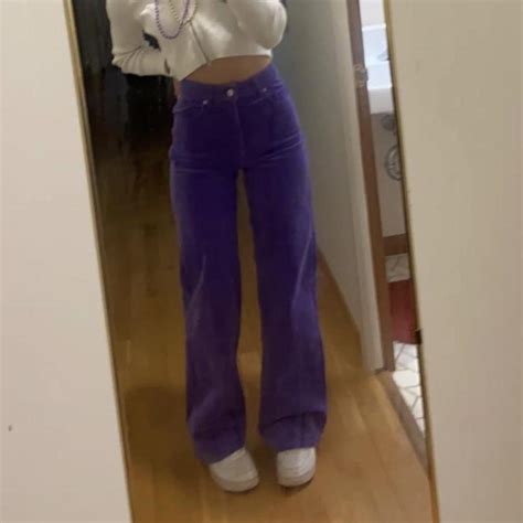 Purple H and M Divided corduroy Wide leg jeans Worn... - Depop
