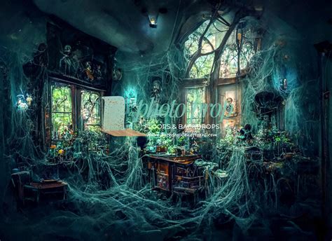 Haunted House Photography Backdrop, Halloween, Mansion, cobwebs
