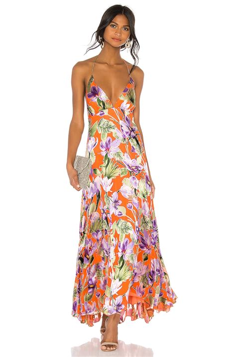 Alice + Olivia Hetty Halter Neck Maxi Dress in Floral Palm Coral | REVOLVE