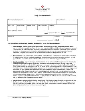 Fillable Online Stop Payment Request - Check - Georgia United Credit ...