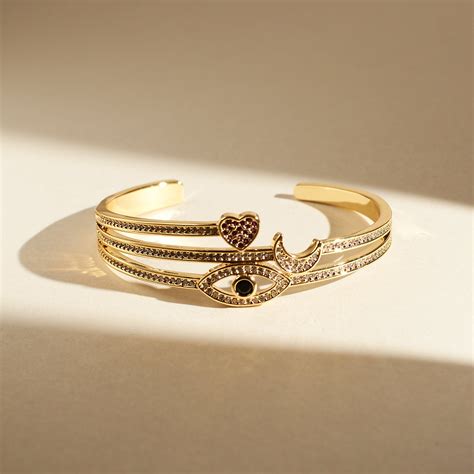 Celestial Love and Eye Charm Gold Cuff | Salty – Salty Accessories