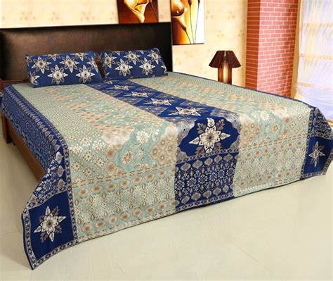 Fabriana Chenille Star Teal and Blue Double Bed Sheet (220 * 250 ...