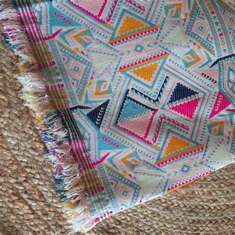 Multicoloured Pastel Handloom Cotton Sofa Cover | Fringes & Triangle ...