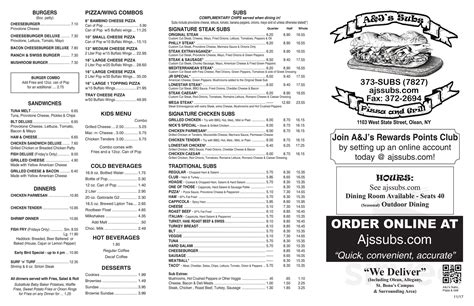 Menu for A J Subs Pizza & Grill in Olean, NY | Sirved