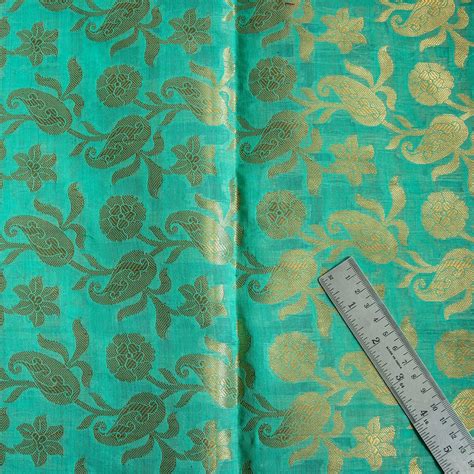 Sea Green Zari Woven Banarasi Musrize Silk Fabric – Mohsin Textiles